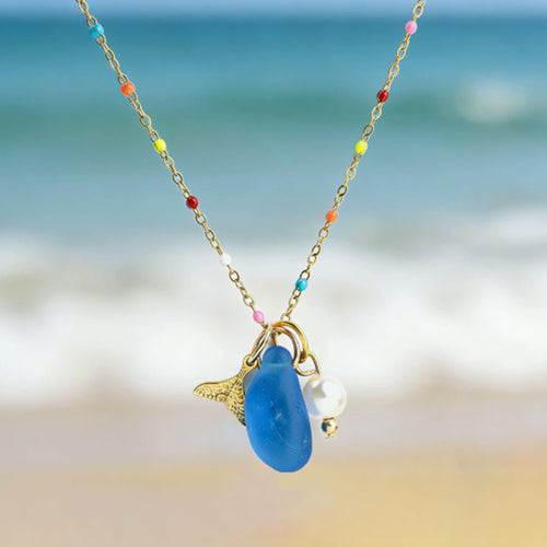 Ocean Muse: Real Sea Glass & Enamel Charm Necklace ✨