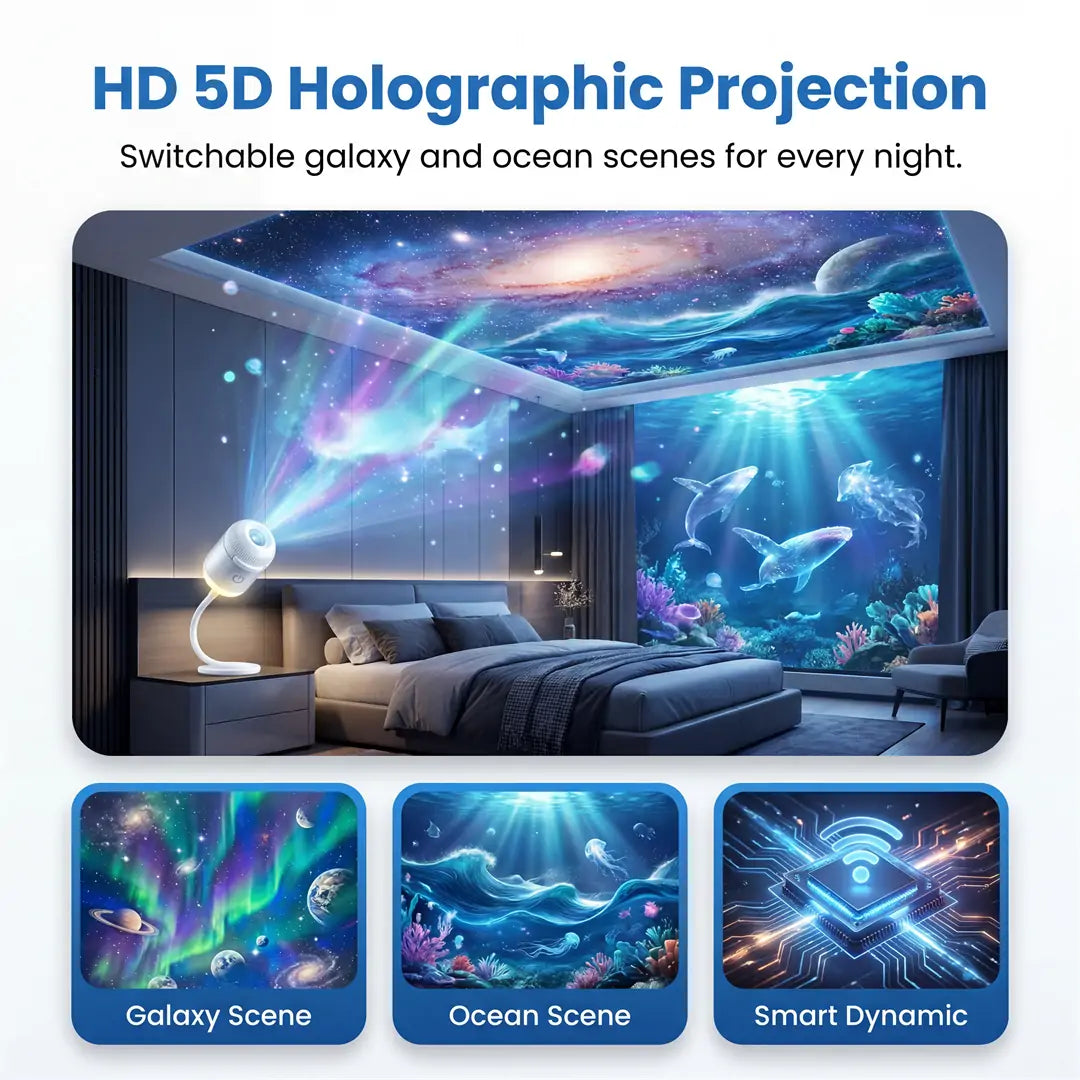 🌌HD Smart Dynamic 5D Holographic Night Light Projector