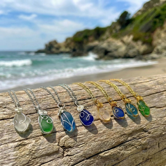 💎Genuine Sea Glass Jewelry - Handmade Wire Wrapped Coastal Necklace🤲