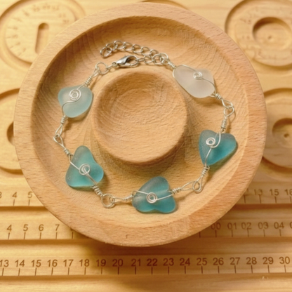 🌊 Aliento del Océano | Pulsera de Vidrio Marino Artesanal ✨