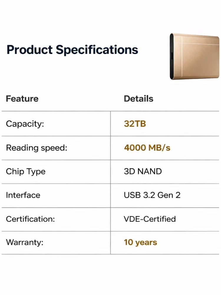 32TB High-speed Portable SSD
