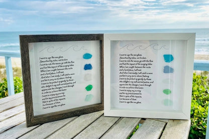 Regalo significativo de vidrio marino: Marco de poema de resiliencia hecho a mano para la playa✨