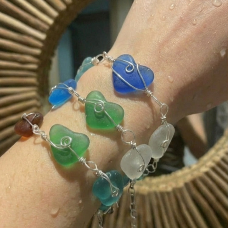 🌊 Aliento del Océano | Pulsera de Vidrio Marino Artesanal ✨