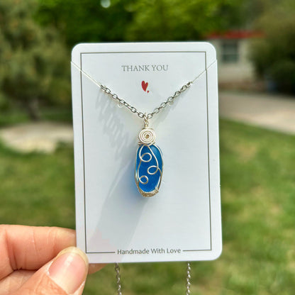 💎Joyería de vidrio marino genuino: collar costero hecho a mano con alambre envuelto🤲