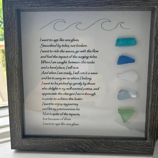 Meaningful Sea Glass Gift – Handcrafted Resilience Poem Frame for Beach✨