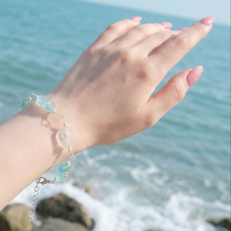 🌊 Aliento del Océano | Pulsera de Vidrio Marino Artesanal ✨