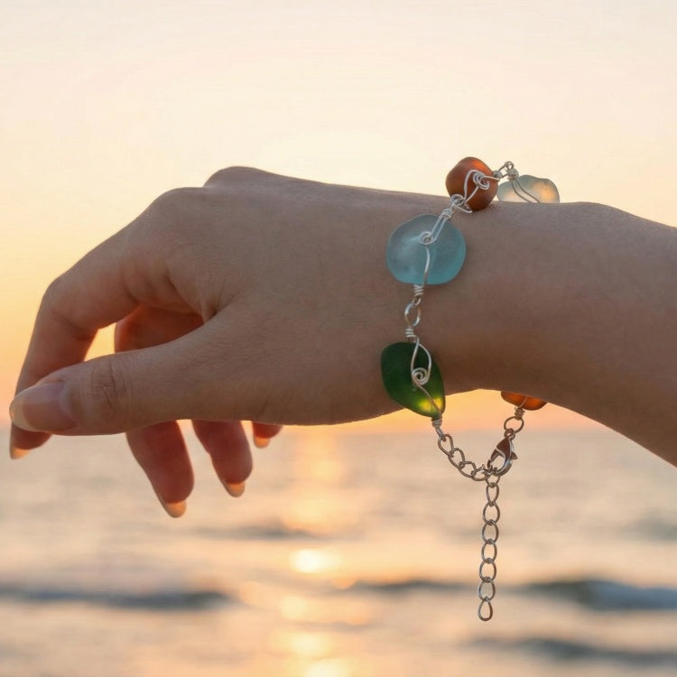 🌊 Aliento del Océano | Pulsera de Vidrio Marino Artesanal ✨