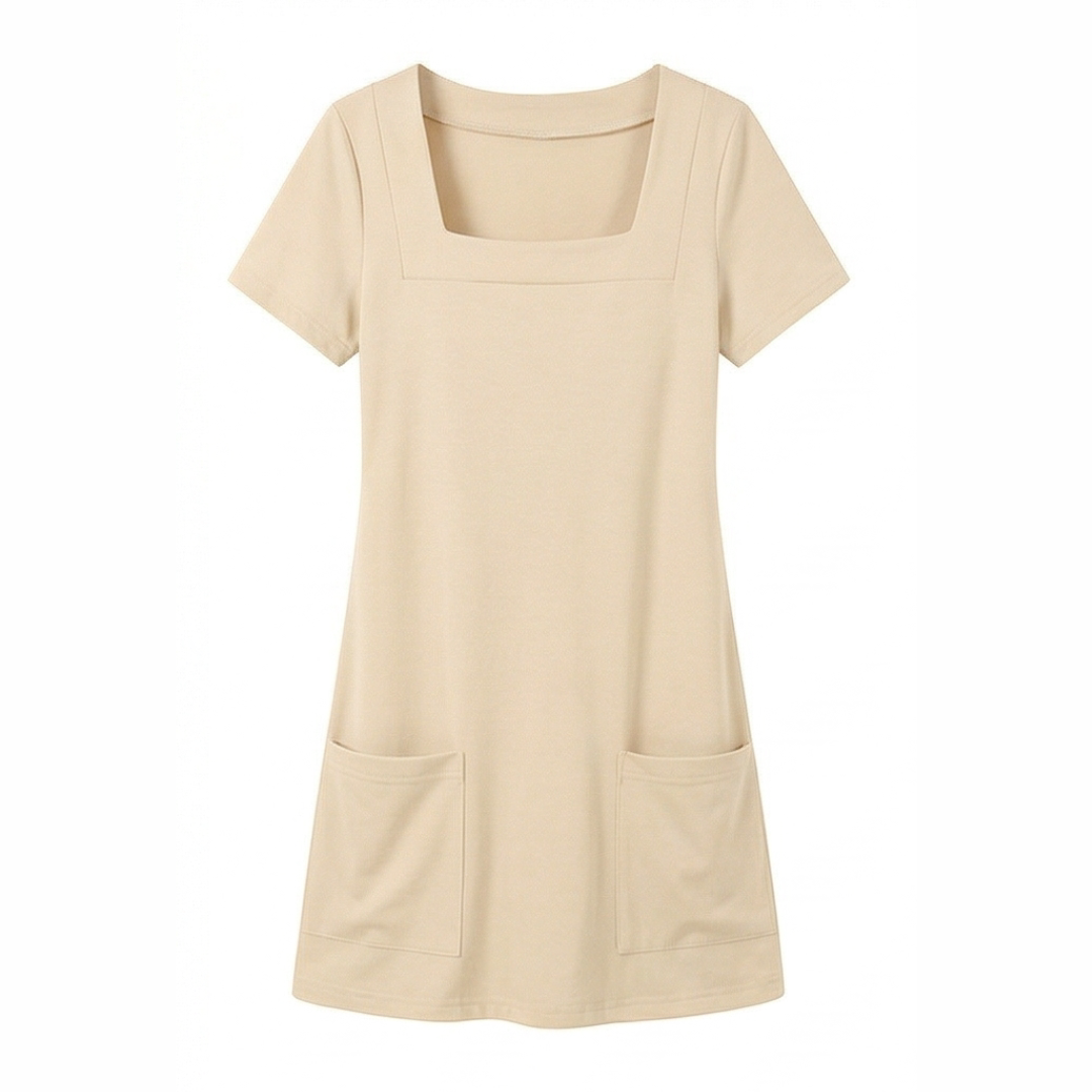 Square Neck Jersey Mini Dress with Pockets