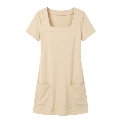 Square Neck Jersey Mini Dress with Pockets