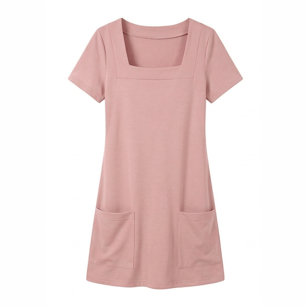Square Neck Jersey Mini Dress with Pockets