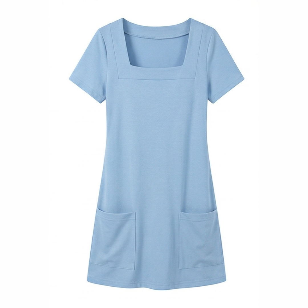 Square Neck Jersey Mini Dress with Pockets