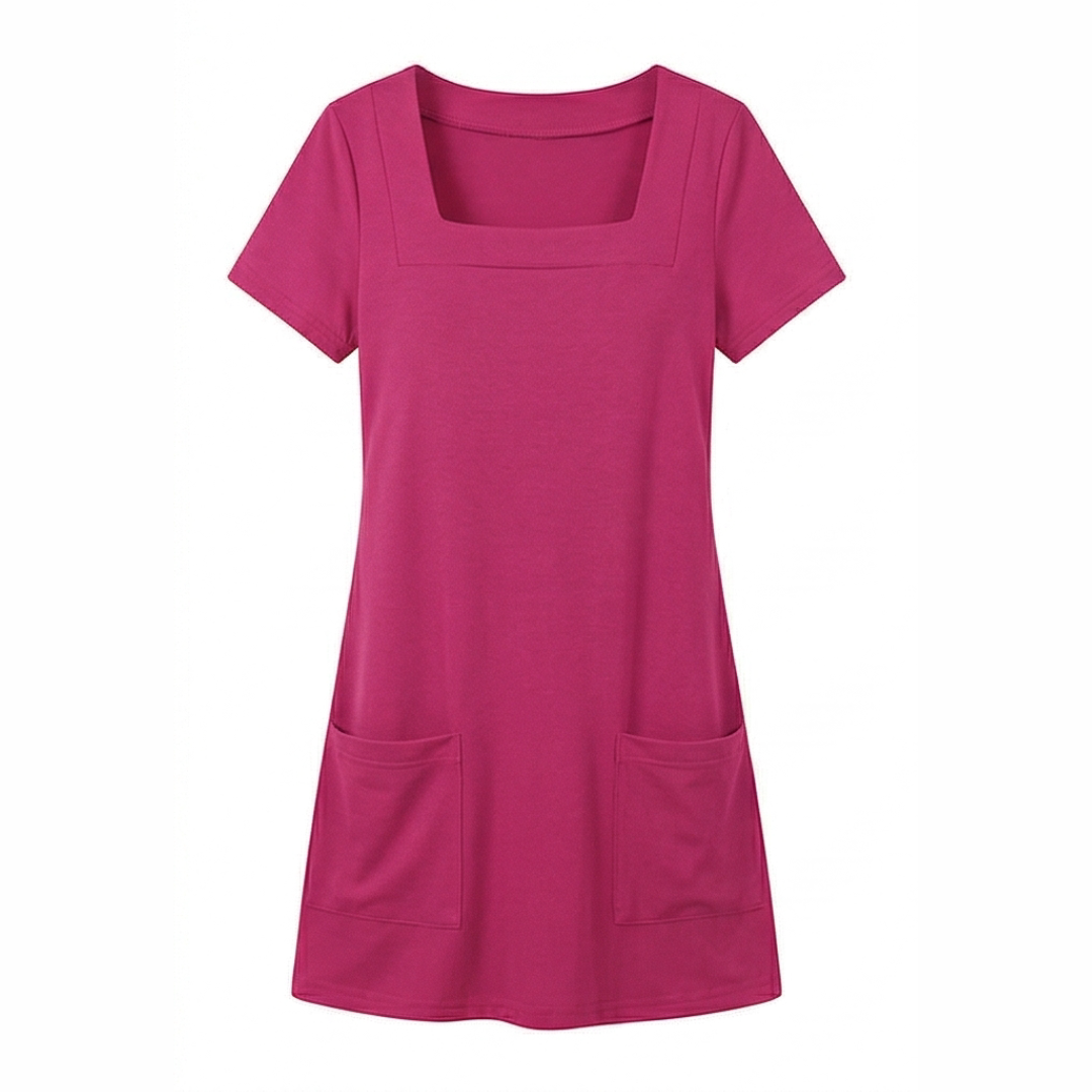 Square Neck Jersey Mini Dress with Pockets