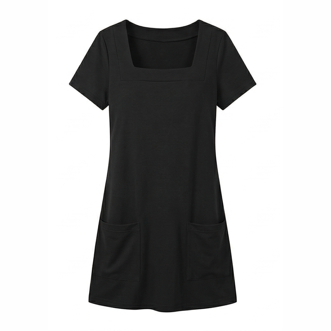Square Neck Jersey Mini Dress with Pockets