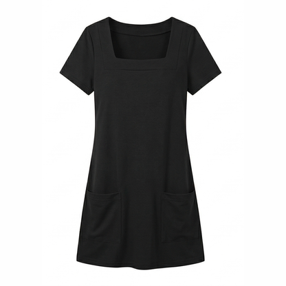 Square Neck Jersey Mini Dress with Pockets