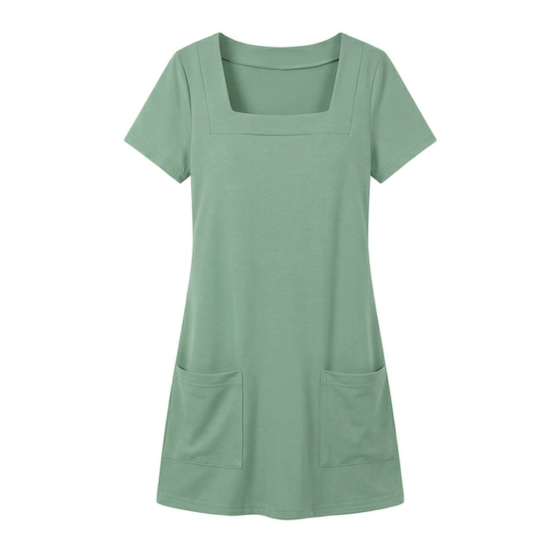 Square Neck Jersey Mini Dress with Pockets