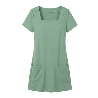 Square Neck Jersey Mini Dress with Pockets