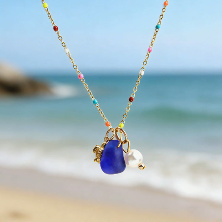 Ocean Muse: Real Sea Glass & Enamel Charm Necklace ✨