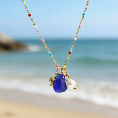 Ocean Muse: Real Sea Glass & Enamel Charm Necklace ✨