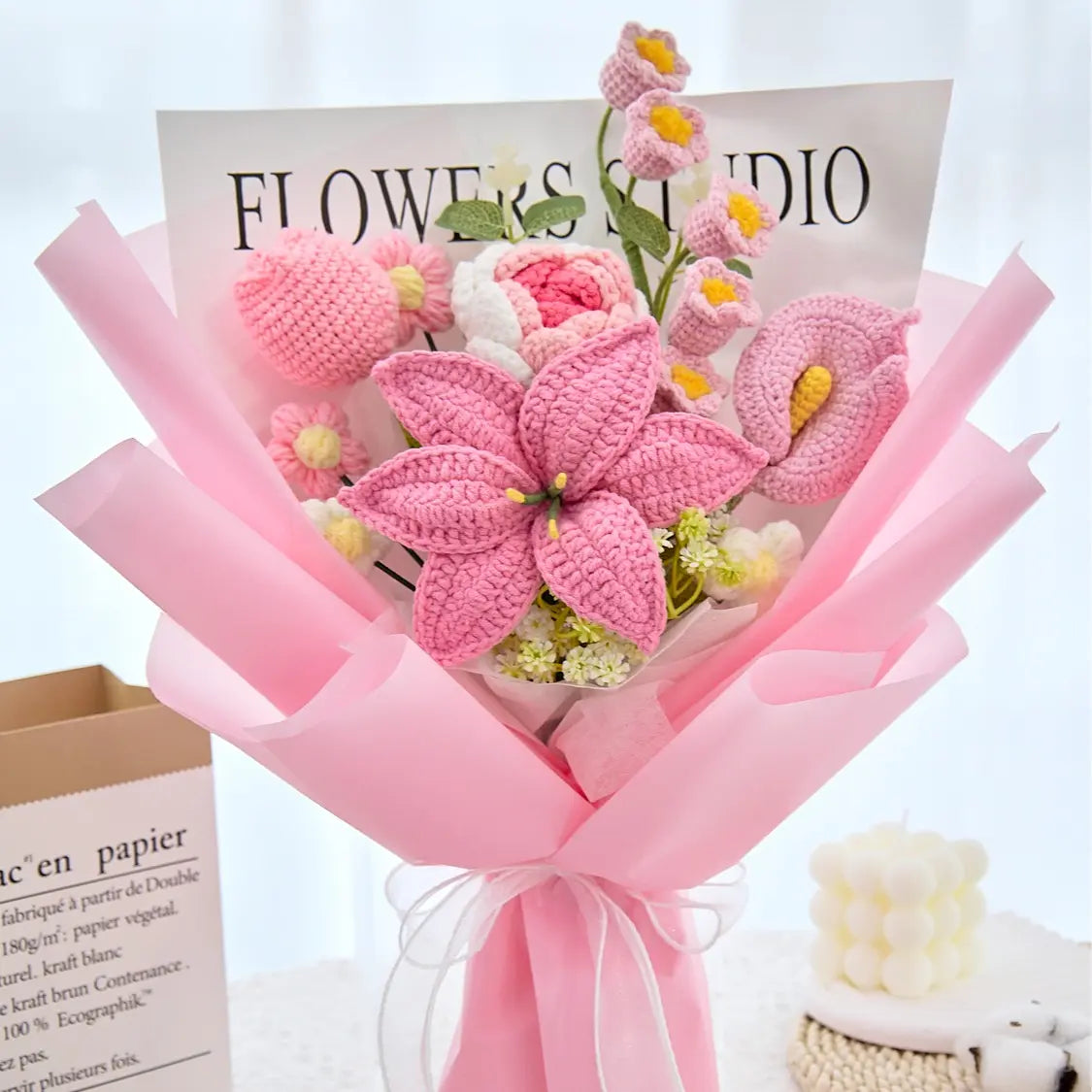Mother's Day Gift🌺Everlasting Love: Handcrafted Crochet Lily & Rose Bouquet