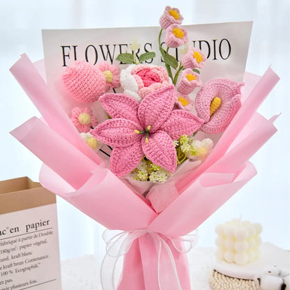 Mother's Day Gift🌺Everlasting Love: Handcrafted Crochet Lily & Rose Bouquet