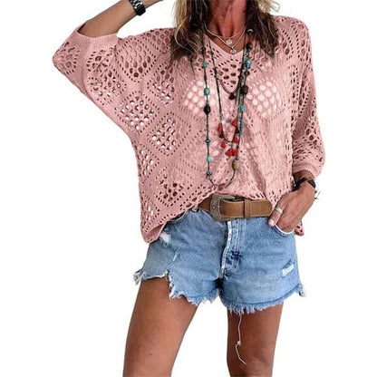 Handmade Crochet V - Neck Boho Top l Apricot Summer Essential