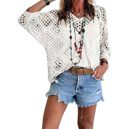 Handmade Crochet V - Neck Boho Top l Apricot Summer Essential