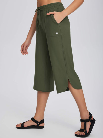 Women's High Waisted Wide Leg Capris with Pockets | UPF 50+ Quick Dry Yoga Pants