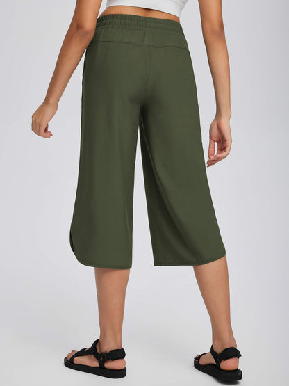 Women's High Waisted Wide Leg Capris with Pockets | UPF 50+ Quick Dry Yoga Pants