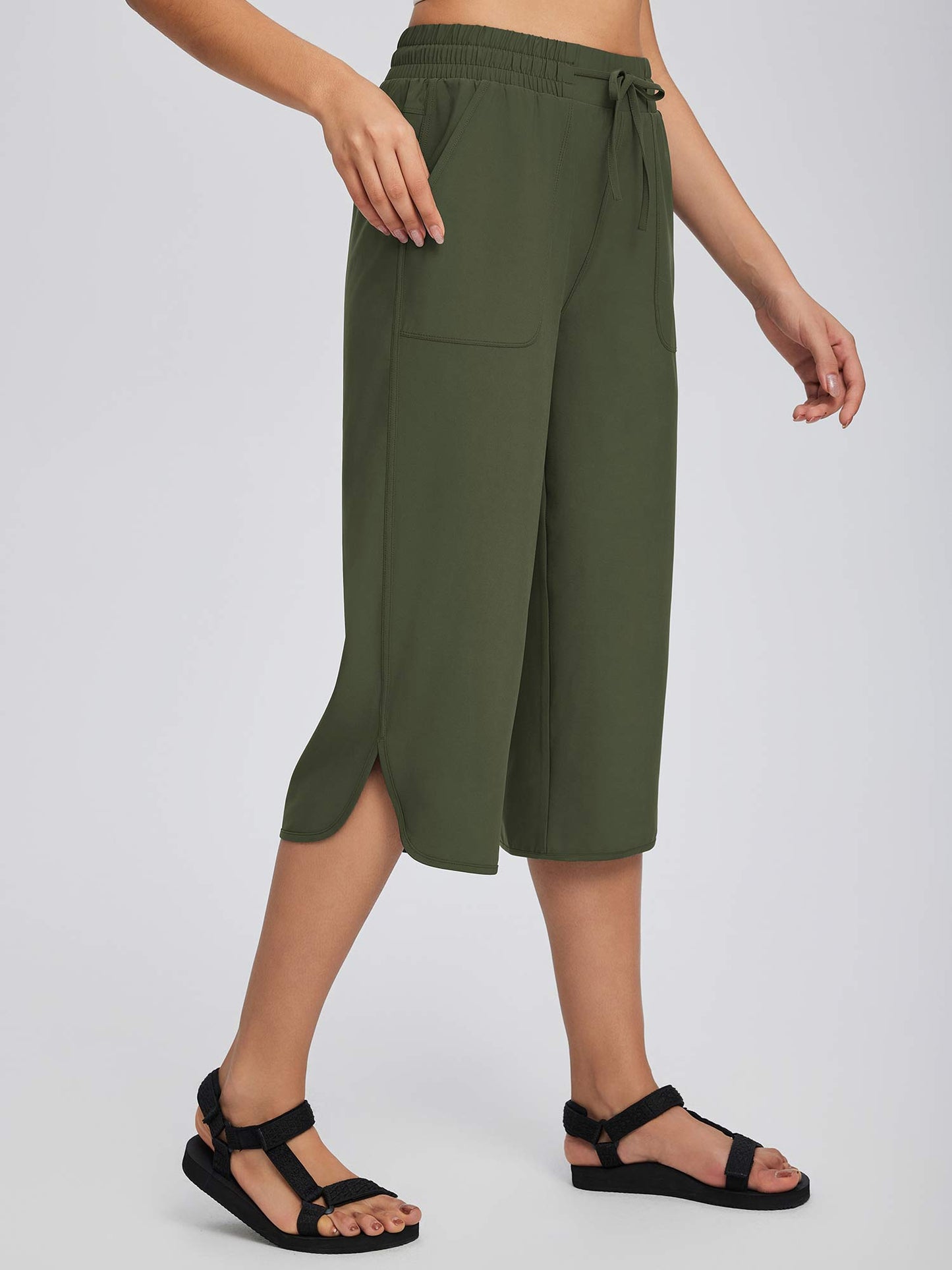 Women's High Waisted Wide Leg Capris with Pockets | UPF 50+ Quick Dry Yoga Pants