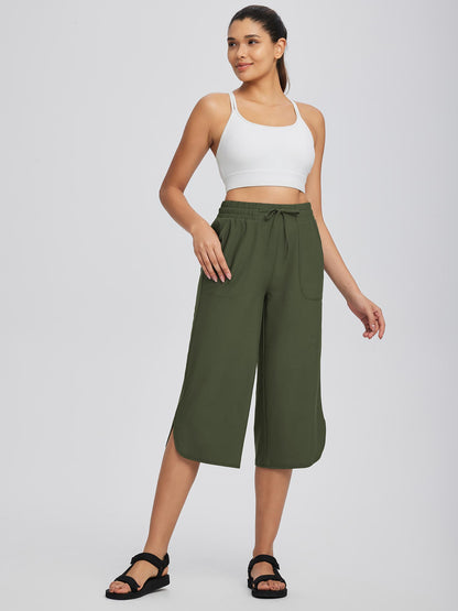 Women's High Waisted Wide Leg Capris with Pockets | UPF 50+ Quick Dry Yoga Pants