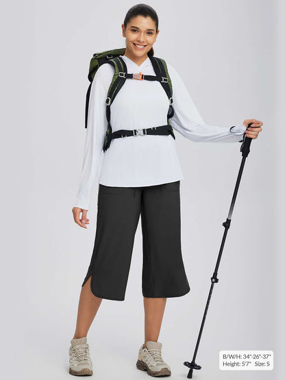 Women's High Waisted Wide Leg Capris with Pockets | UPF 50+ Quick Dry Yoga Pants