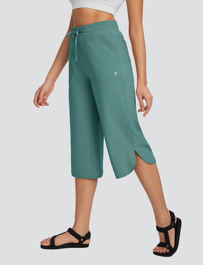 Women's High Waisted Wide Leg Capris with Pockets | UPF 50+ Quick Dry Yoga Pants