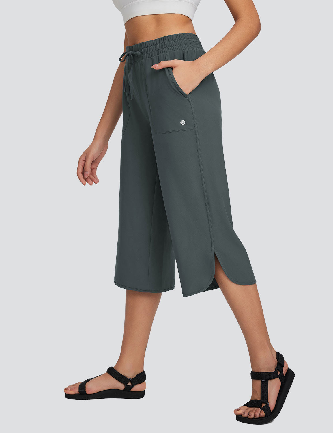 Women's High Waisted Wide Leg Capris with Pockets | UPF 50+ Quick Dry Yoga Pants