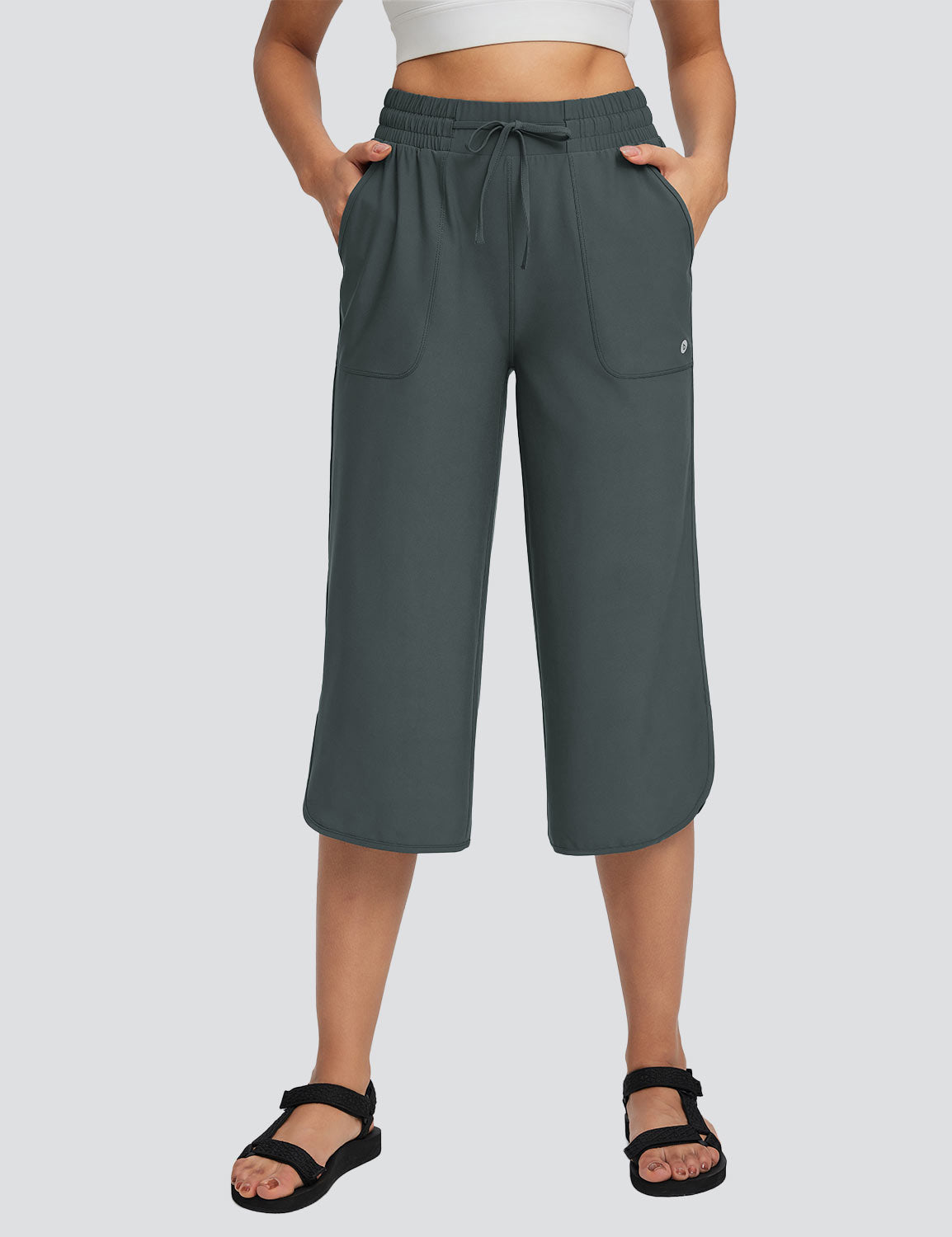 Women's High Waisted Wide Leg Capris with Pockets | UPF 50+ Quick Dry Yoga Pants