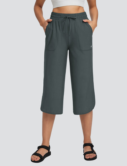 Women's High Waisted Wide Leg Capris with Pockets | UPF 50+ Quick Dry Yoga Pants