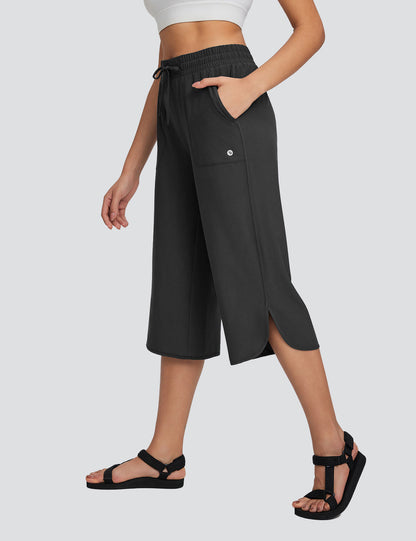 Women's High Waisted Wide Leg Capris with Pockets | UPF 50+ Quick Dry Yoga Pants