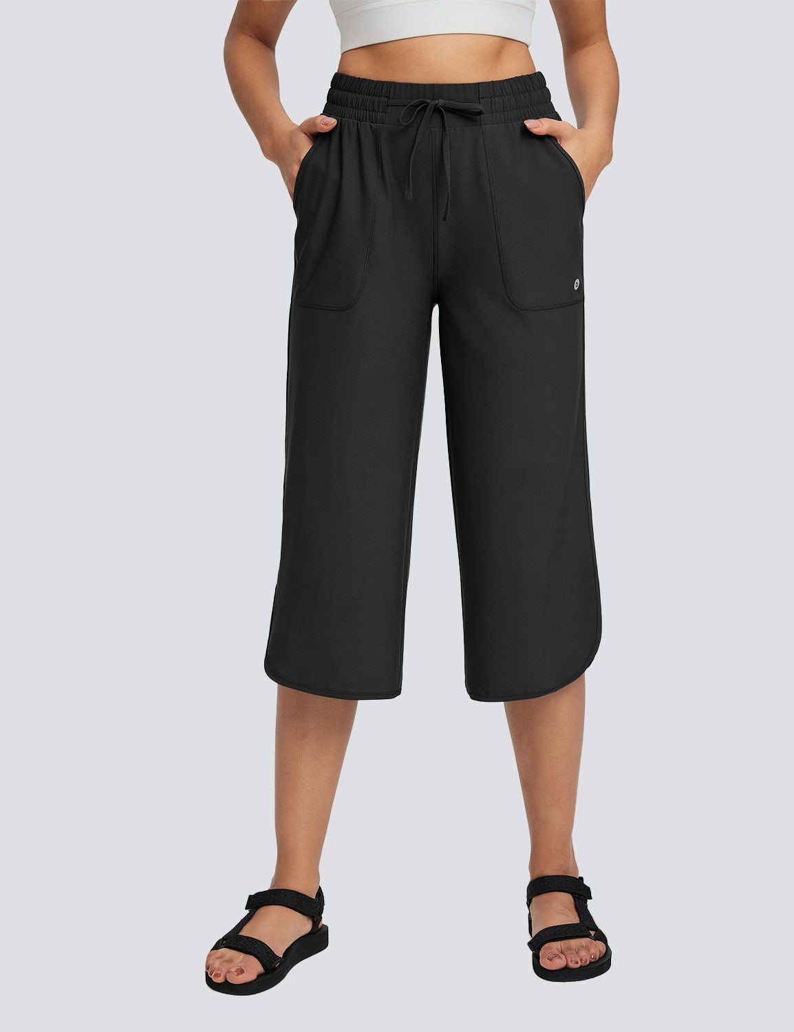Women's High Waisted Wide Leg Capris with Pockets | UPF 50+ Quick Dry Yoga Pants