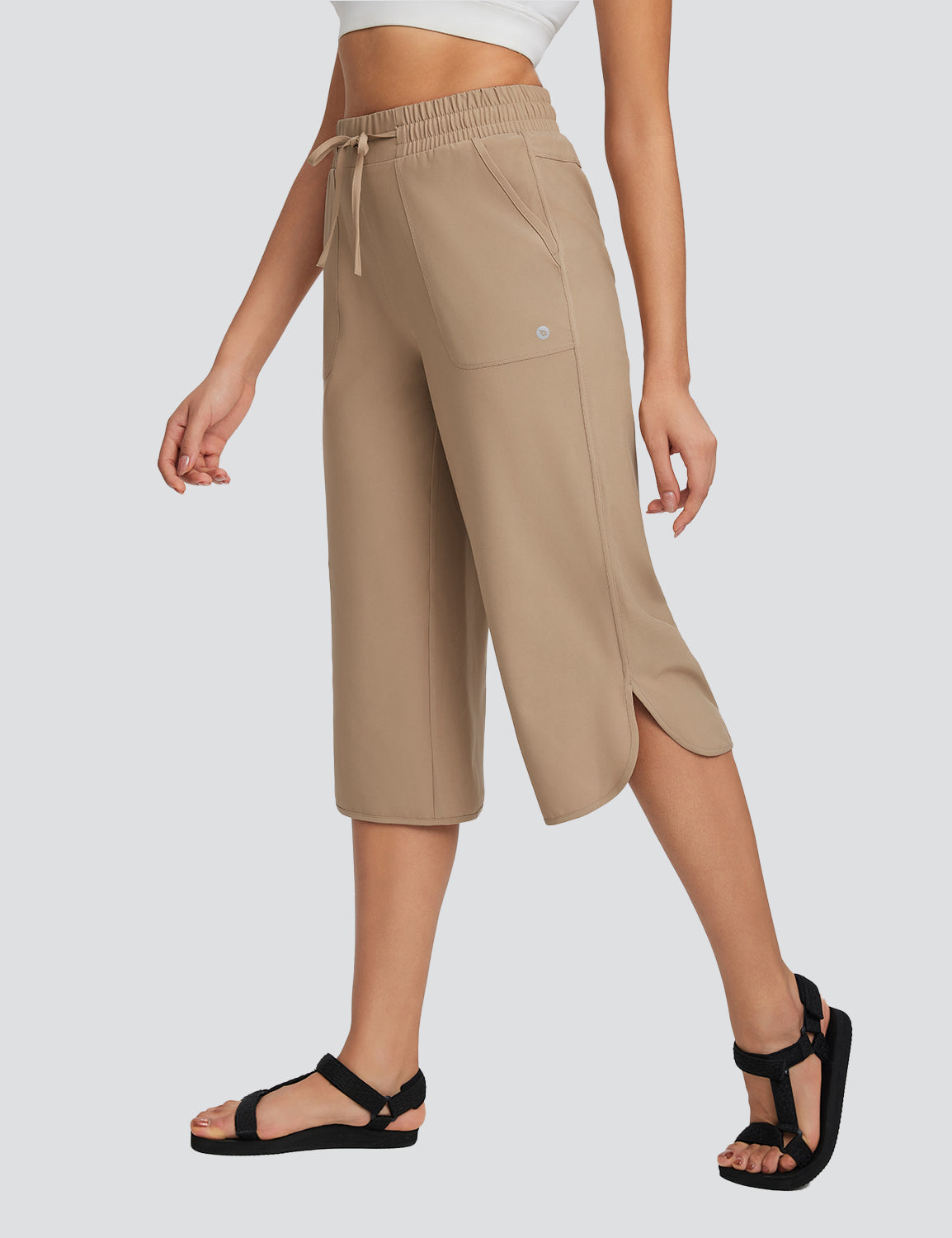 Women's High Waisted Wide Leg Capris with Pockets | UPF 50+ Quick Dry Yoga Pants