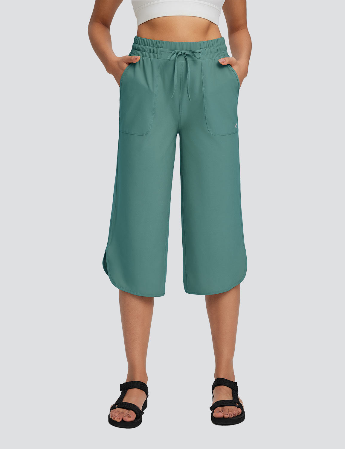 Women's High Waisted Wide Leg Capris with Pockets | UPF 50+ Quick Dry Yoga Pants