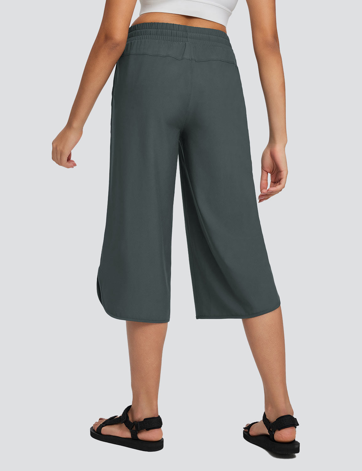 Women's High Waisted Wide Leg Capris with Pockets | UPF 50+ Quick Dry Yoga Pants