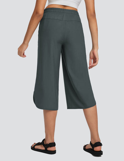 Women's High Waisted Wide Leg Capris with Pockets | UPF 50+ Quick Dry Yoga Pants