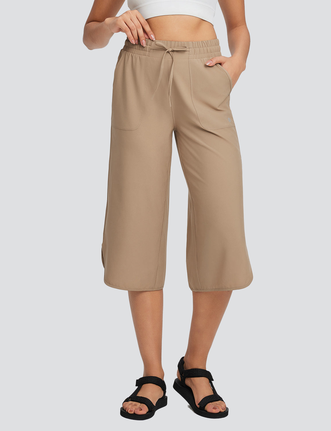 Women's High Waisted Wide Leg Capris with Pockets | UPF 50+ Quick Dry Yoga Pants