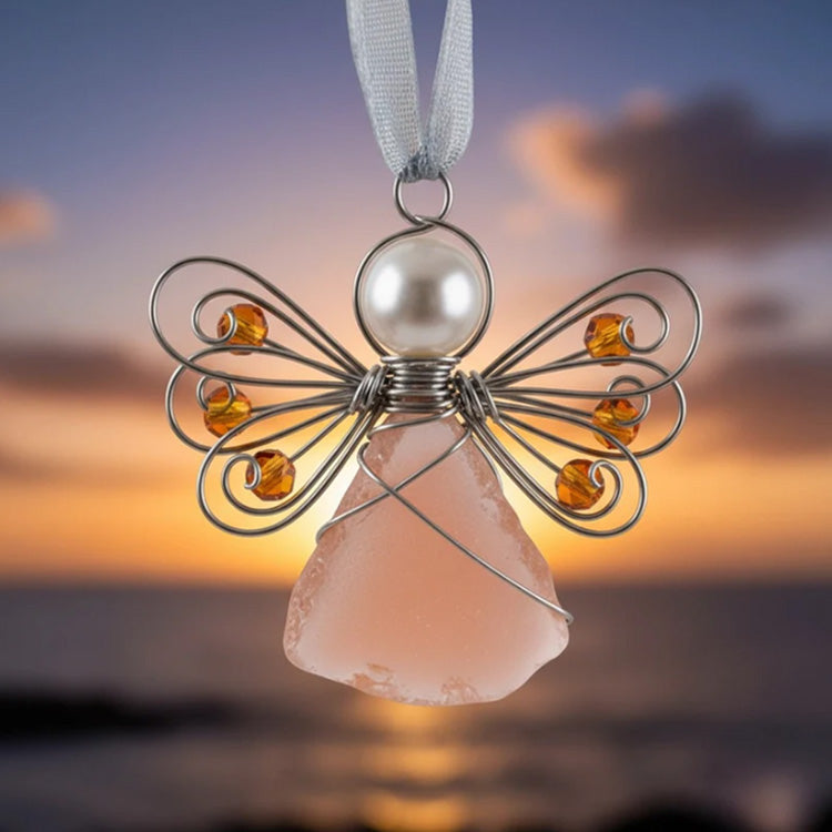 Adorno de ángel de cristal marino | Regalo único de fe costera hecho a mano ✨