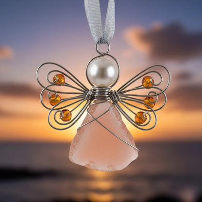 Adorno de ángel de cristal marino | Regalo único de fe costera hecho a mano ✨