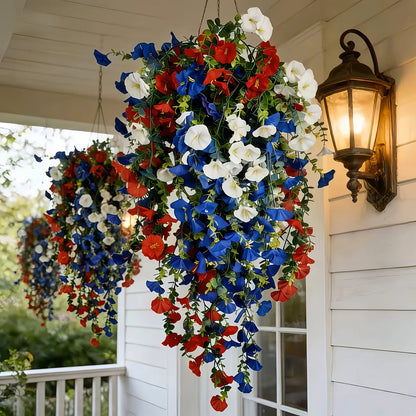 🎉Patriotic Hanging Flower Baskets 🔴⚪🔵 - Artificial Outdoor Decor, No Maintenance