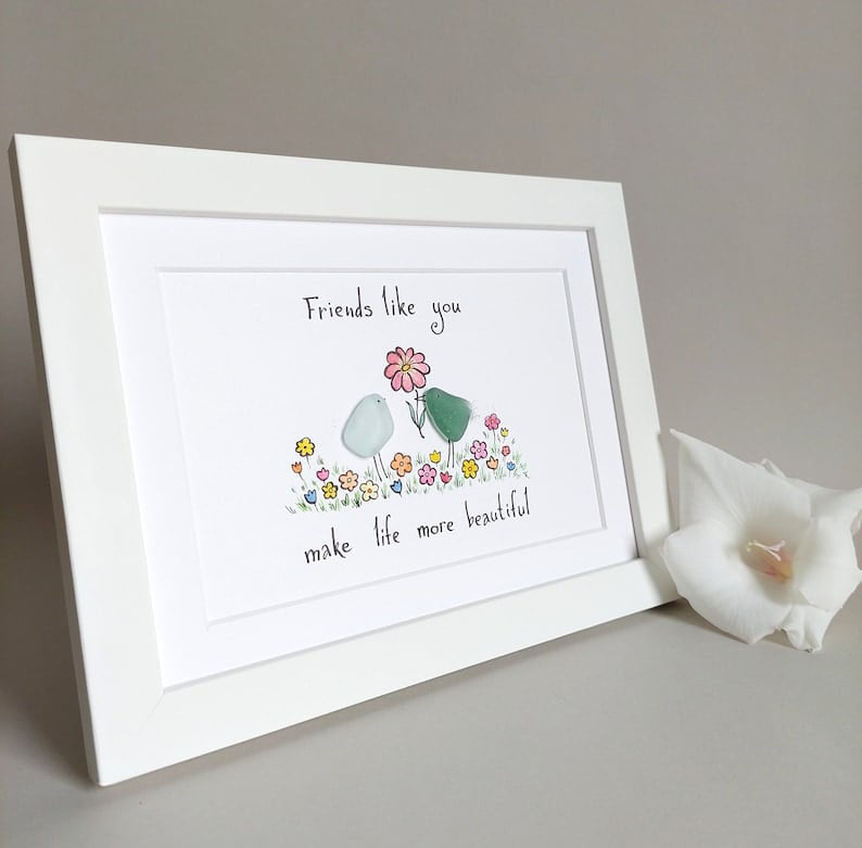 "Amigos como tú hacen la vida más hermosa" - Arte de vidrio marino hecho a mano