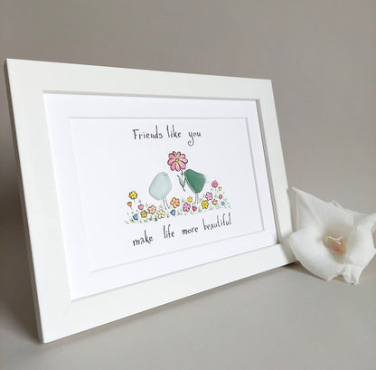 "Amigos como tú hacen la vida más hermosa" - Arte de vidrio marino hecho a mano