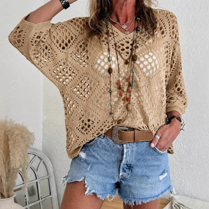 Handmade Crochet V - Neck Boho Top l Apricot Summer Essential