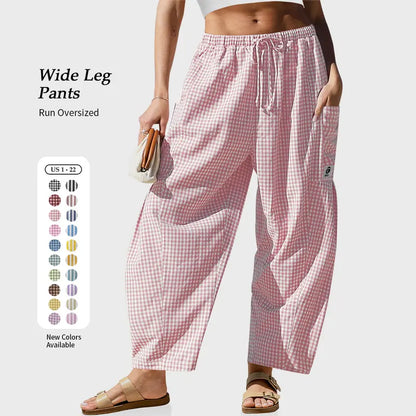 Gingham Plaid Wide-Leg Palazzo Pants