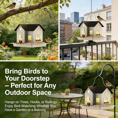 🏠Solar‐Powered Hanging Bird Feeder with Glow – Sturdy Metal Hopper Design🌙🐦